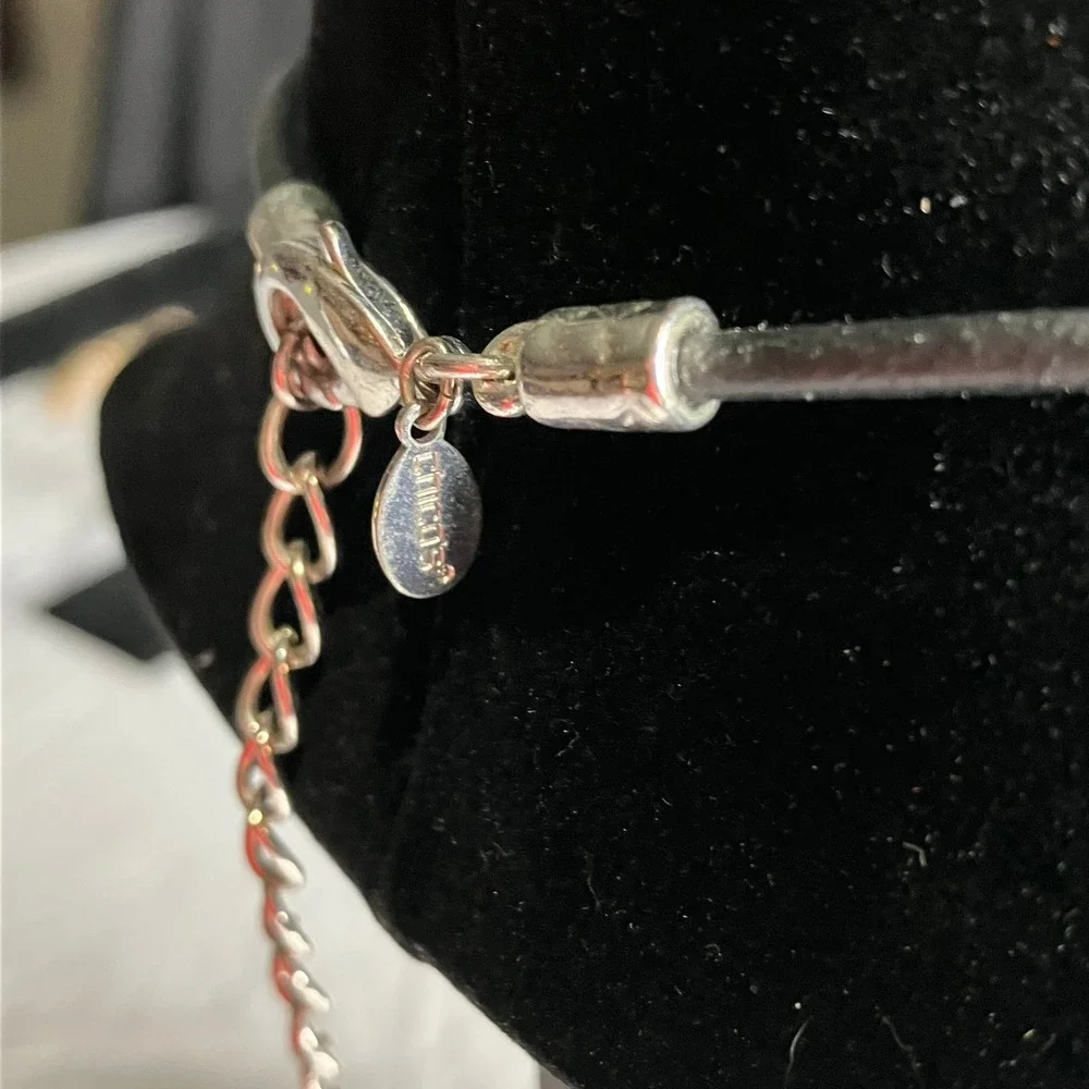 Chico's Modern Swirl Pendant Necklace Leather‎ Cord Gold Silver Tone Statement